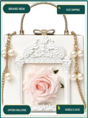 Clutch Evening Bag PU Fabric Metal Hardware Rectangular Floral